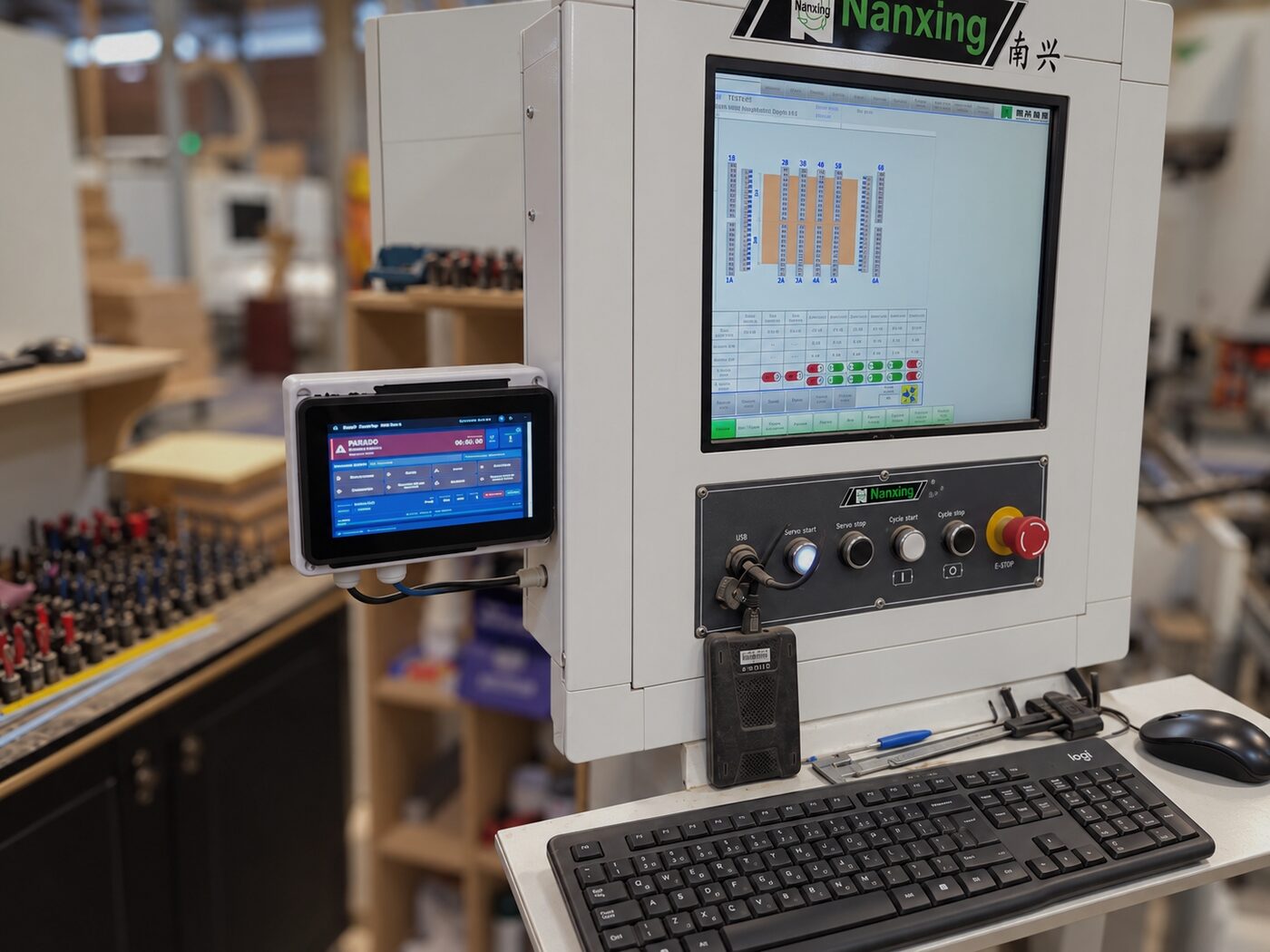 OEE Box instalado ao lado do painel de uma máquina na fábrica